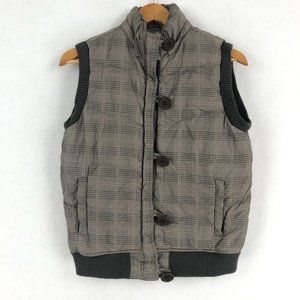 American Rag Women's Size Medium Grey Plaid Button Front Down Vest